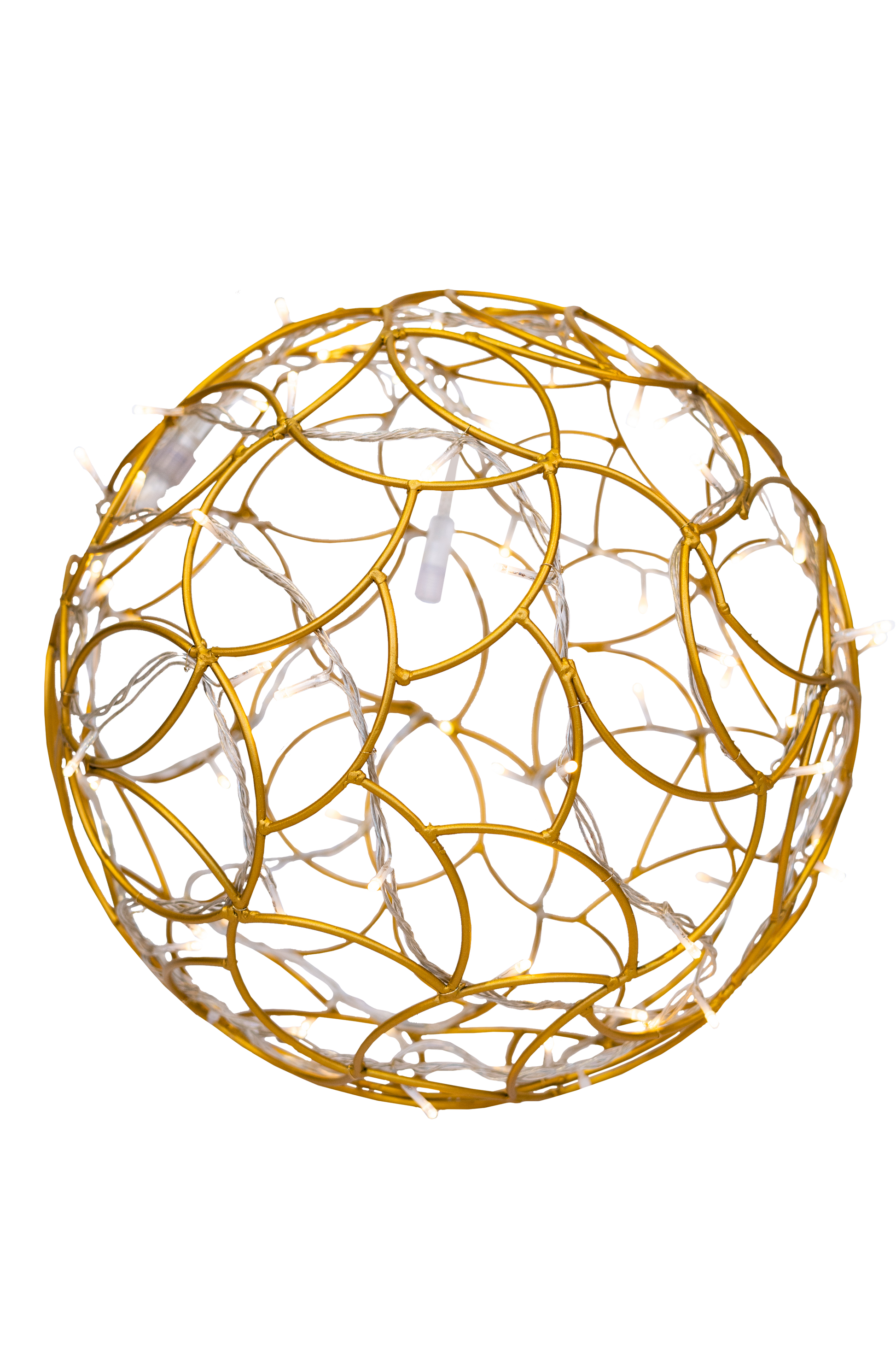 Goldene LED-Leuchtkugel von Alganic, 50 cm, handgeschweißt aus Aluminium, freigestellt auf transparentem Hintergrund