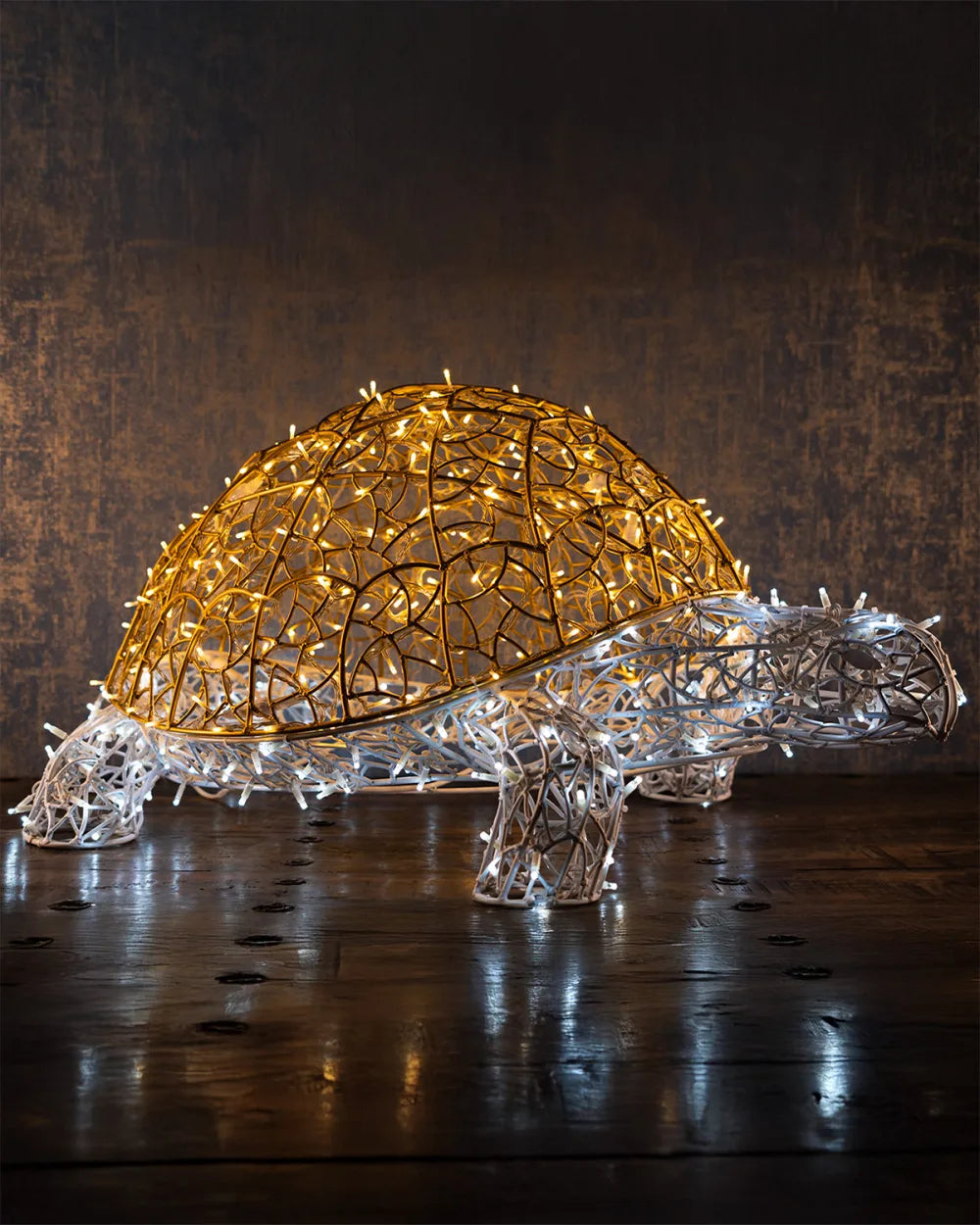 LED-Deko-Schildkröte aus Aluminium – 110 cm, gold/weiß, wetterfest für Außenbereiche